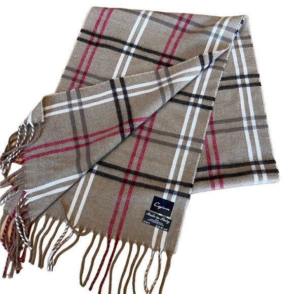 Cejon beige plaid unisex scarf made in Italy - Picture 3 of 13